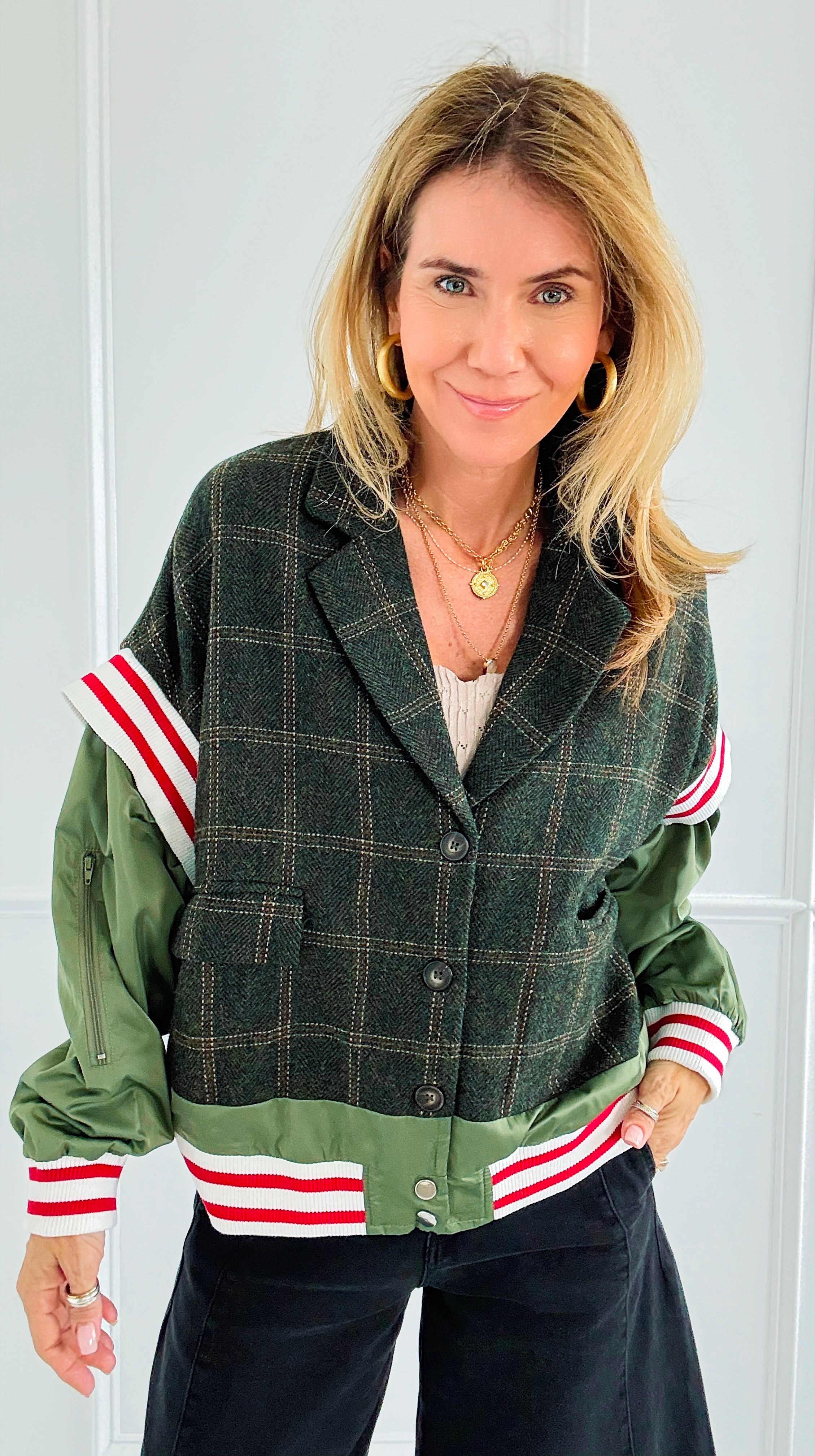 Varsity Remix Bomber Jacket-160 Jackets-Taelynn-Coastal Bloom Boutique, find the trendiest versions of the popular styles and looks Located in Indialantic, FL