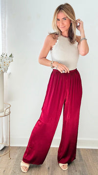An Evening to Remember Palazzo Pants - Bordeaux-170 Bottoms-Tempo-Coastal Bloom Boutique, find the trendiest versions of the popular styles and looks Located in Indialantic, FL