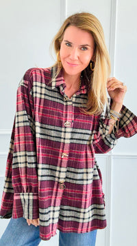 Pretty In Plaid Italian Top-110 Long Sleeve Tops-TATTOO Z-Coastal Bloom Boutique, find the trendiest versions of the popular styles and looks Located in Indialantic, FL