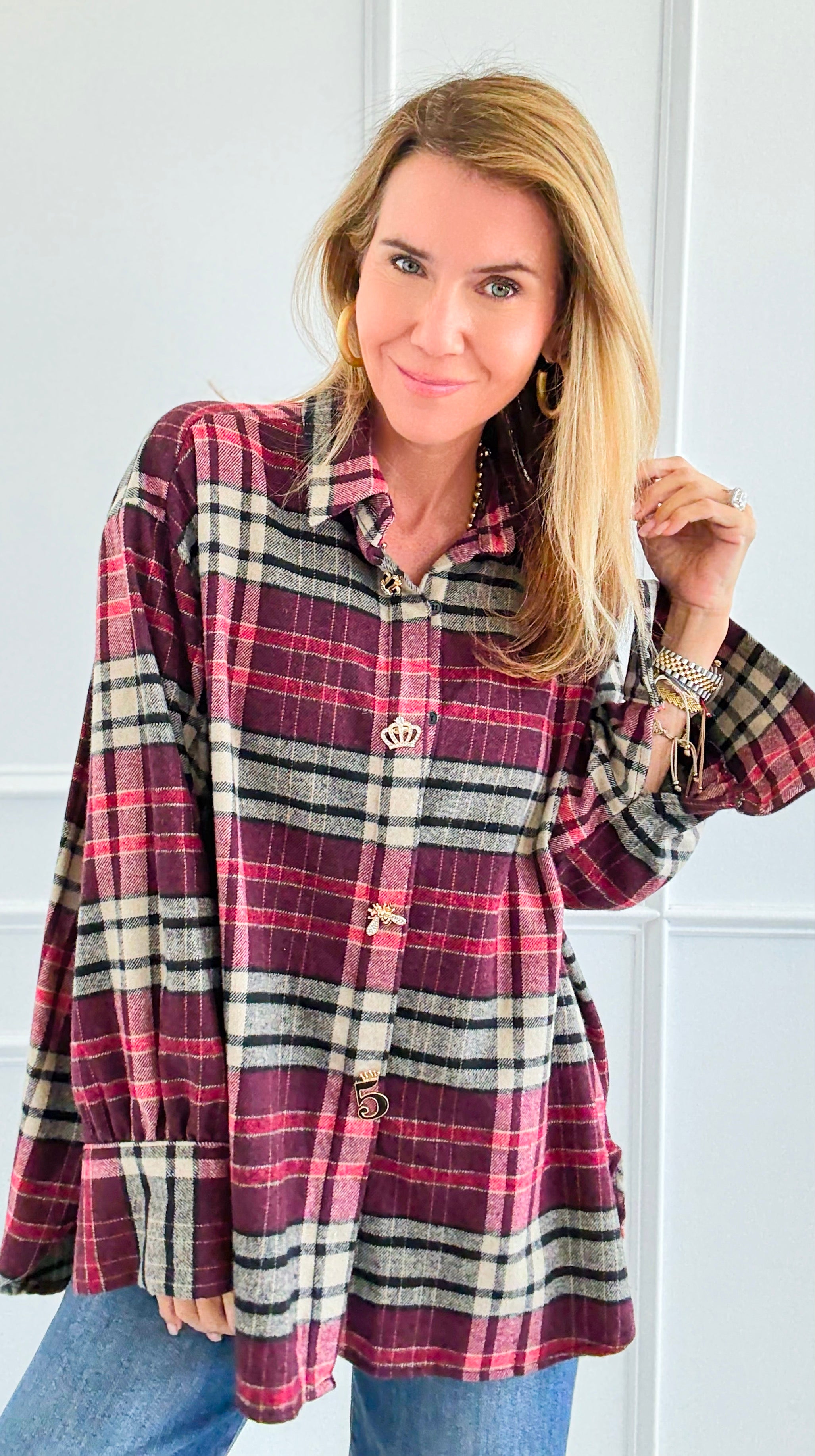 Pretty In Plaid Italian Top-110 Long Sleeve Tops-TATTOO Z-Coastal Bloom Boutique, find the trendiest versions of the popular styles and looks Located in Indialantic, FL