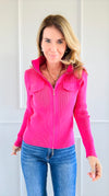 Bold Elegance Zip-Up Knit Top - Fuchsia-130 Long Sleeve Tops-Chasing Bandits-Coastal Bloom Boutique, find the trendiest versions of the popular styles and looks Located in Indialantic, FL