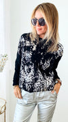 Boatneck Italian Silver Foil Sweater-140 Sweaters-Look Mode-Coastal Bloom Boutique, find the trendiest versions of the popular styles and looks Located in Indialantic, FL