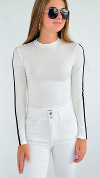 Contrast Sleeve Detail Crop Top - Off White-130 Long Sleeve Tops-Heart&Hips-Coastal Bloom Boutique, find the trendiest versions of the popular styles and looks Located in Indialantic, FL