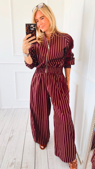 Tailored Italian Stripe Barrel Pant - Burgundy