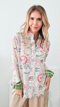 Cape Cod Banquet Button Down Top-130 Long Sleeve Tops-DIZZY-LIZZIE-Coastal Bloom Boutique, find the trendiest versions of the popular styles and looks Located in Indialantic, FL