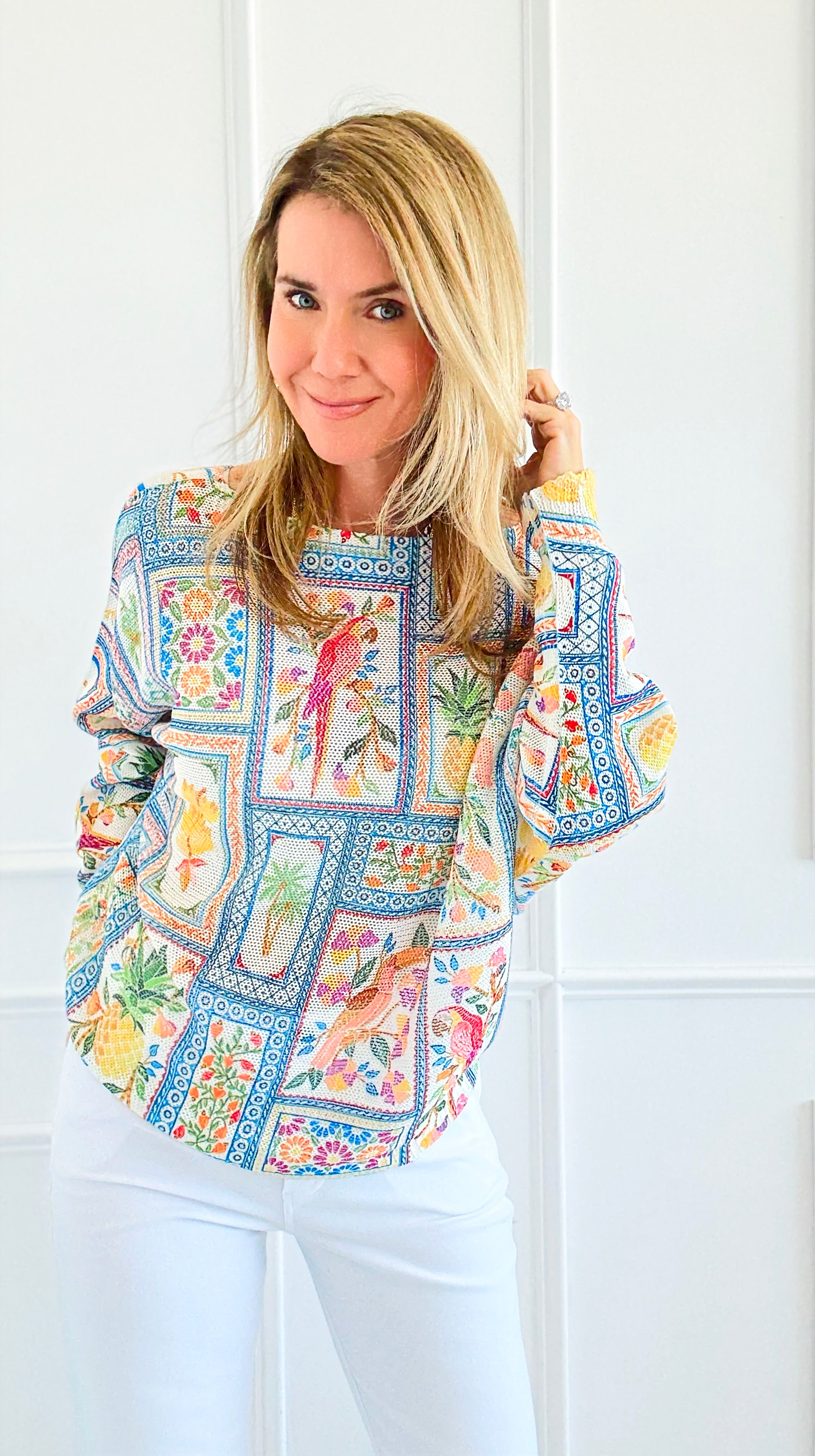 Tropical Windows Italian St Tropez Sweater-140 Sweaters-SORPRESA-Coastal Bloom Boutique, find the trendiest versions of the popular styles and looks Located in Indialantic, FL