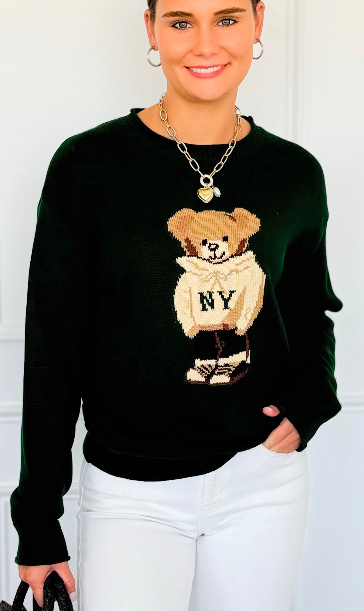 City Explorer Bear Sweater - Green-140 Sweaters-Gilli-Coastal Bloom Boutique, find the trendiest versions of the popular styles and looks Located in Indialantic, FL