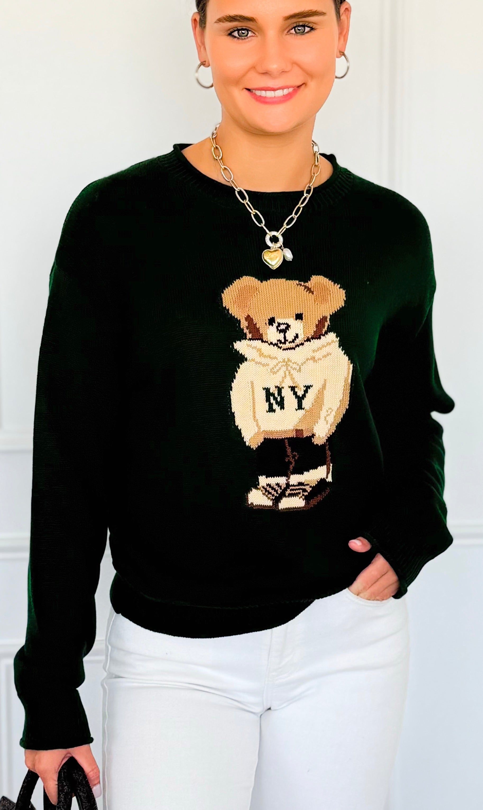 City Explorer Bear Sweater - Green-140 Sweaters-Gilli-Coastal Bloom Boutique, find the trendiest versions of the popular styles and looks Located in Indialantic, FL