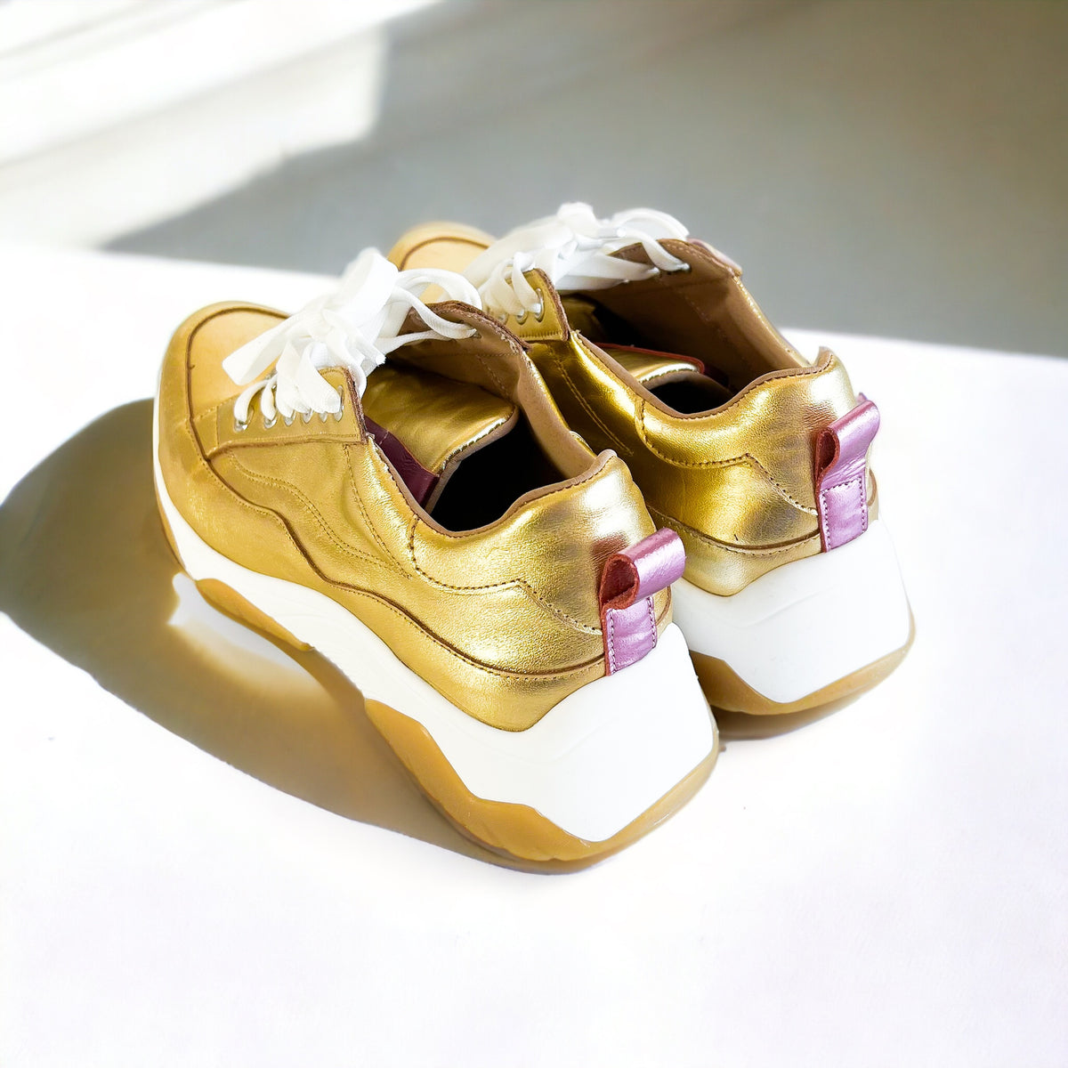 CB Exclusive Gilded Age Genuine Leather Metallic Sneakers - Gold/pink-250 Shoes-PMK Shoes-Coastal Bloom Boutique, find the trendiest versions of the popular styles and looks Located in Indialantic, FL