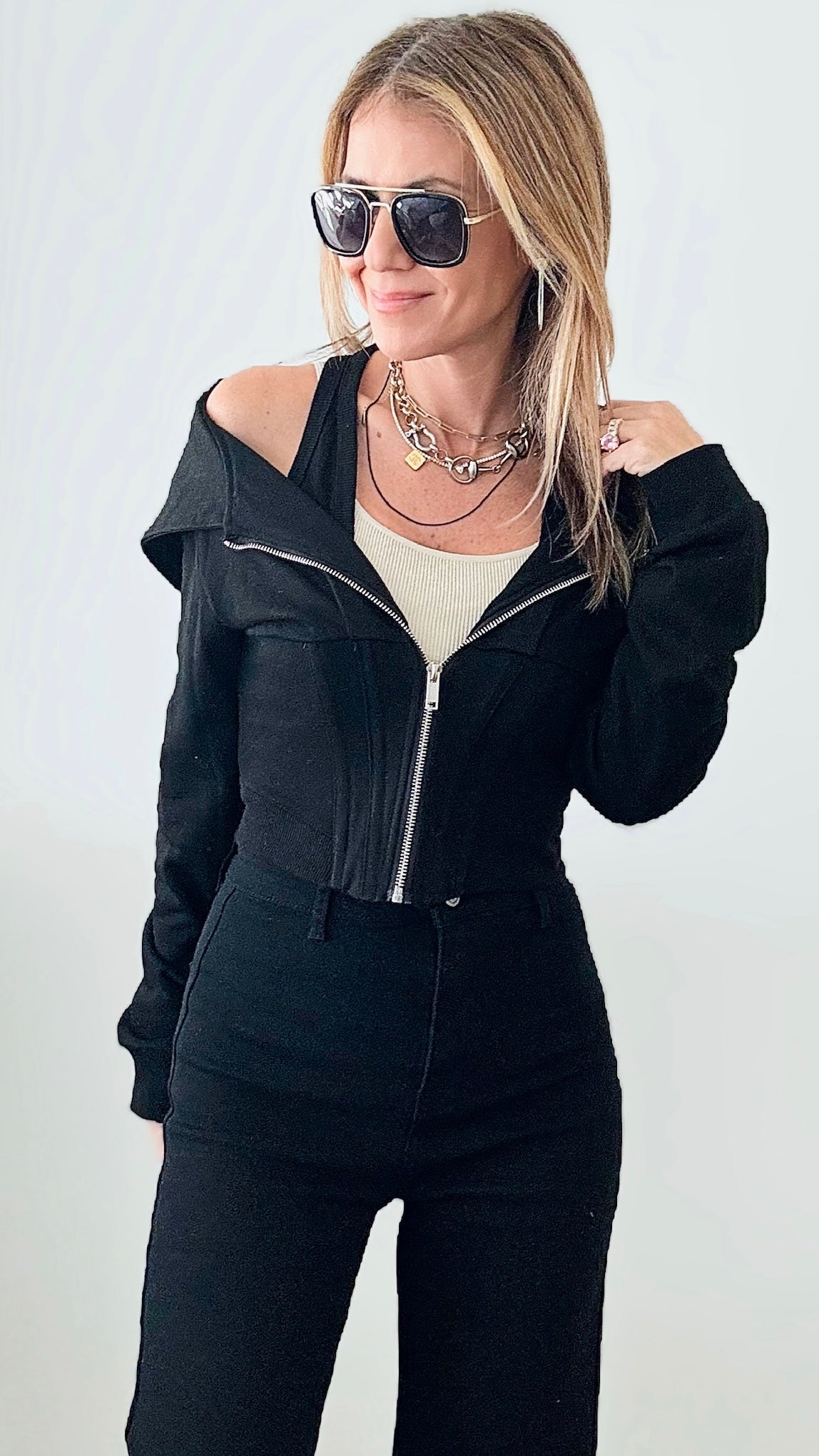 Cool Cropped Hoodie-140 Sweaters-LA' ROS-Coastal Bloom Boutique, find the trendiest versions of the popular styles and looks Located in Indialantic, FL