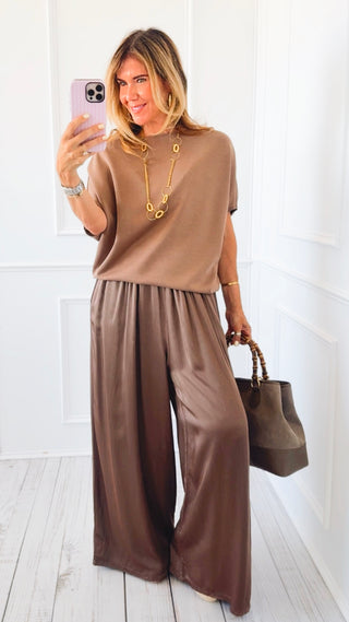 Easy Escape Italian Palazzo Pant- Brown