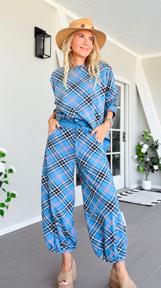 Plaid Cancelled Plans Italian Joggers - Blue
