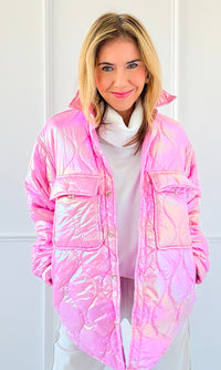 Glowing Luxe Puffer Jacket - Pink-140 Sweaters-Rousseau-Coastal Bloom Boutique, find the trendiest versions of the popular styles and looks Located in Indialantic, FL