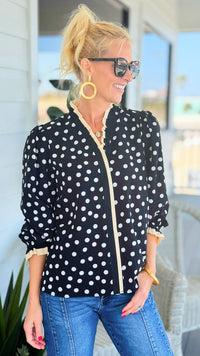 Dotting Romance Ruffle Trim Top