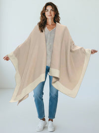 Neutral Trim Poncho - Sand/Beige-150 Cardigans/Layers-ARYEH-Coastal Bloom Boutique, find the trendiest versions of the popular styles and looks Located in Indialantic, FL