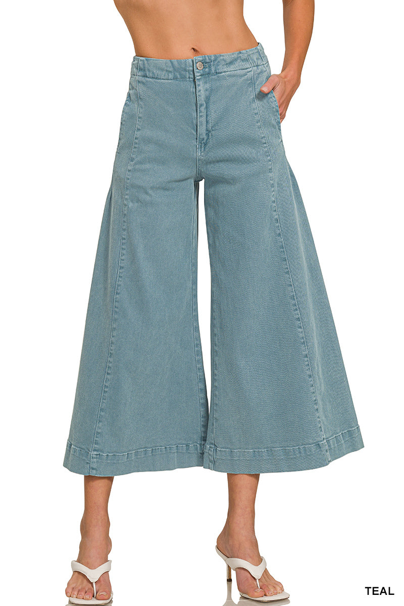 Downtown Drama Cropped Gaucho- Teal-190 Denim-Zenana-Coastal Bloom Boutique, find the trendiest versions of the popular styles and looks Located in Indialantic, FL
