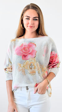 Rose Whimsical Italian St Tropez Knit-140 Sweaters-Italianissimo-Coastal Bloom Boutique, find the trendiest versions of the popular styles and looks Located in Indialantic, FL