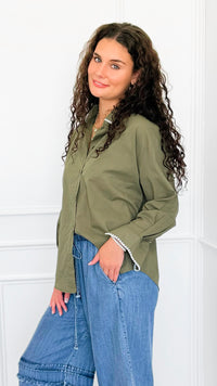 Delicate Edge Embroidered Blouse- Olive-170 Bottoms-V SKY-Coastal Bloom Boutique, find the trendiest versions of the popular styles and looks Located in Indialantic, FL