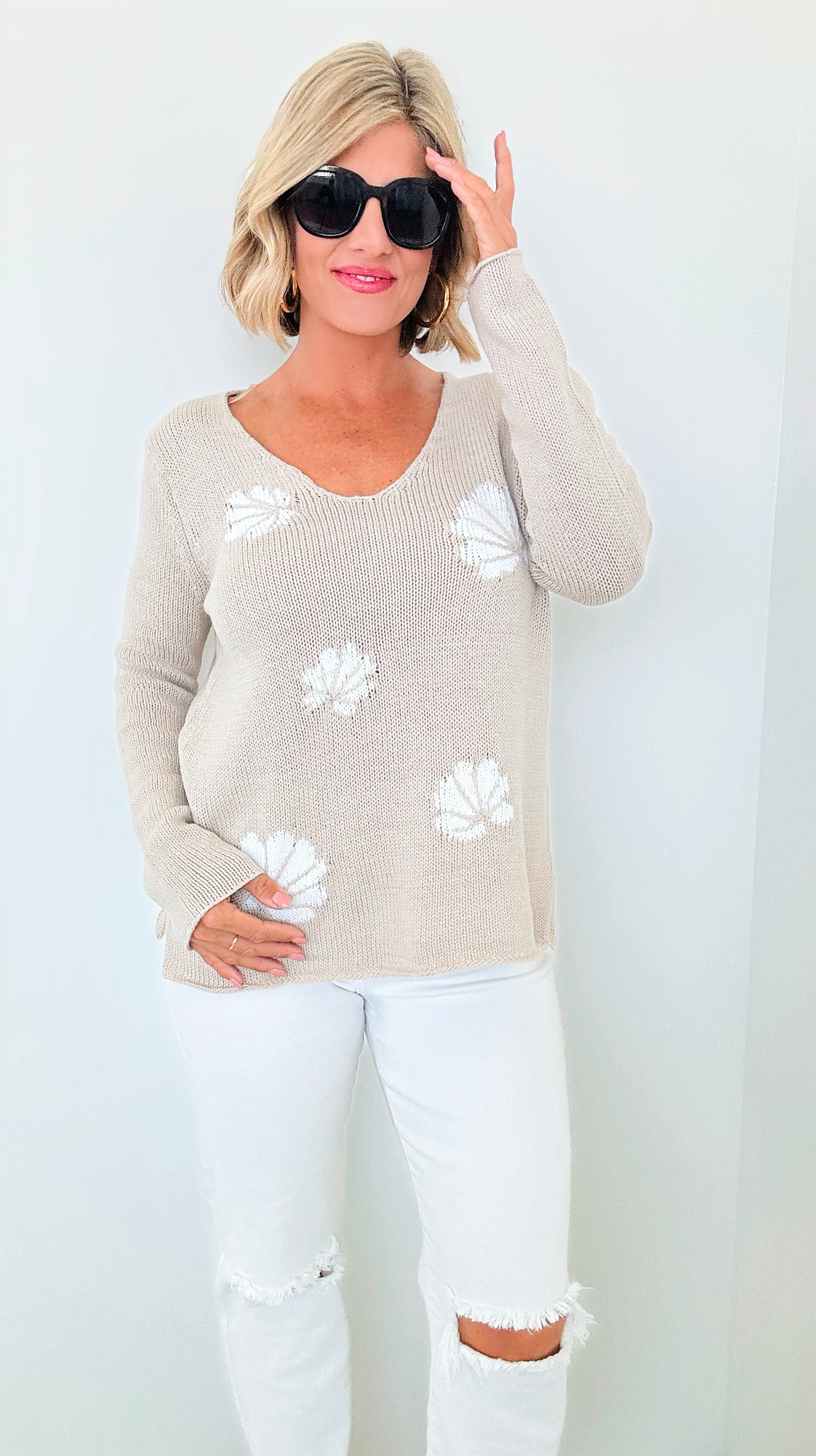 Seashore Shell Knit Sweater-140 Sweaters-Miracle-Coastal Bloom Boutique, find the trendiest versions of the popular styles and looks Located in Indialantic, FL