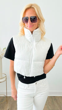 Collared Crop Puffer Vest - White-160 Jackets-Beston-Coastal Bloom Boutique, find the trendiest versions of the popular styles and looks Located in Indialantic, FL