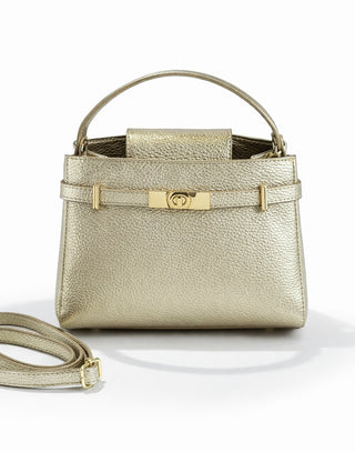 Italian Leather Solara Lock Bag - Platinum