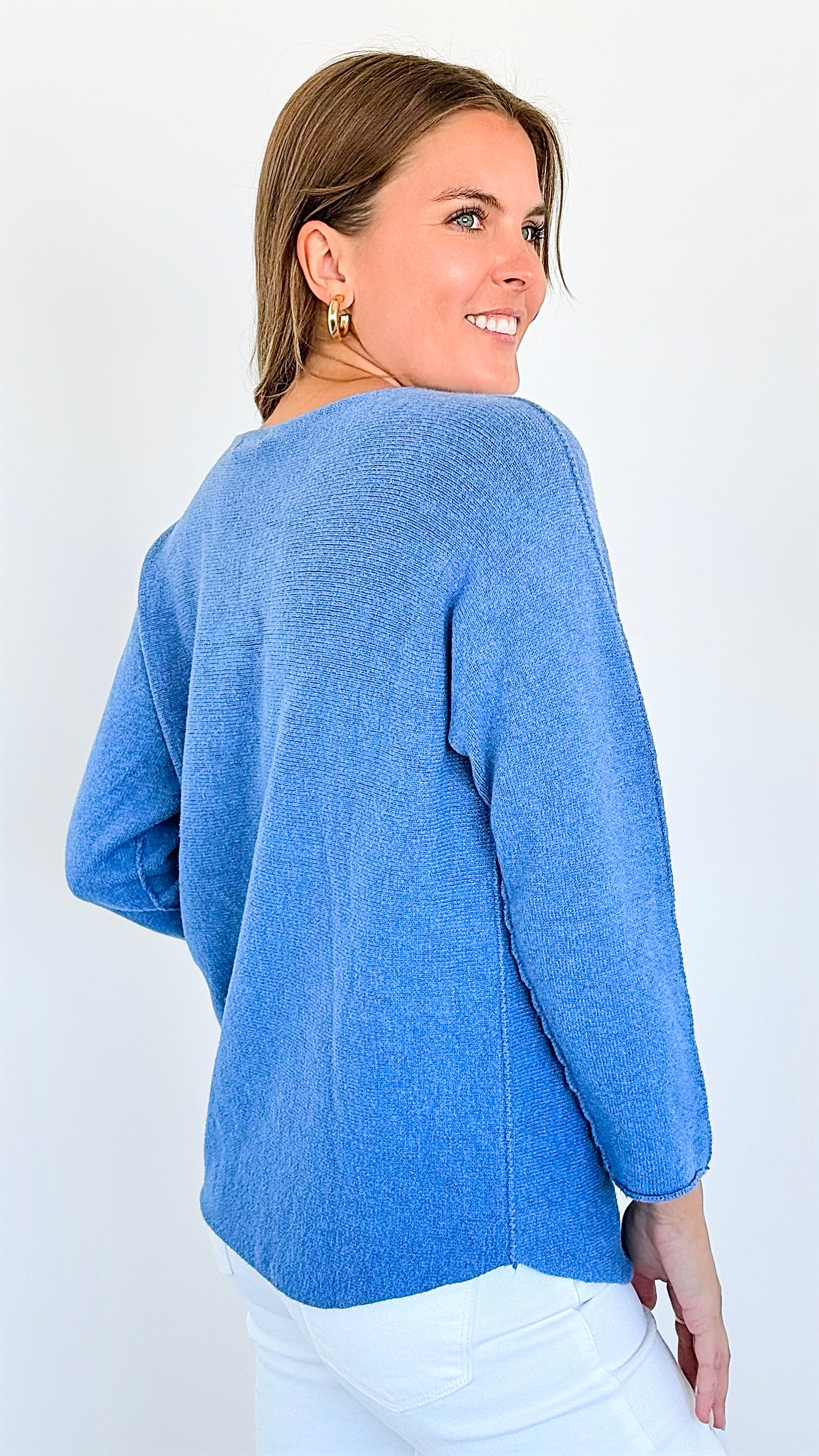 Soho Italian Boatneck Pullover - Steel Blue-140 Sweaters-Italianissimo-Coastal Bloom Boutique, find the trendiest versions of the popular styles and looks Located in Indialantic, FL