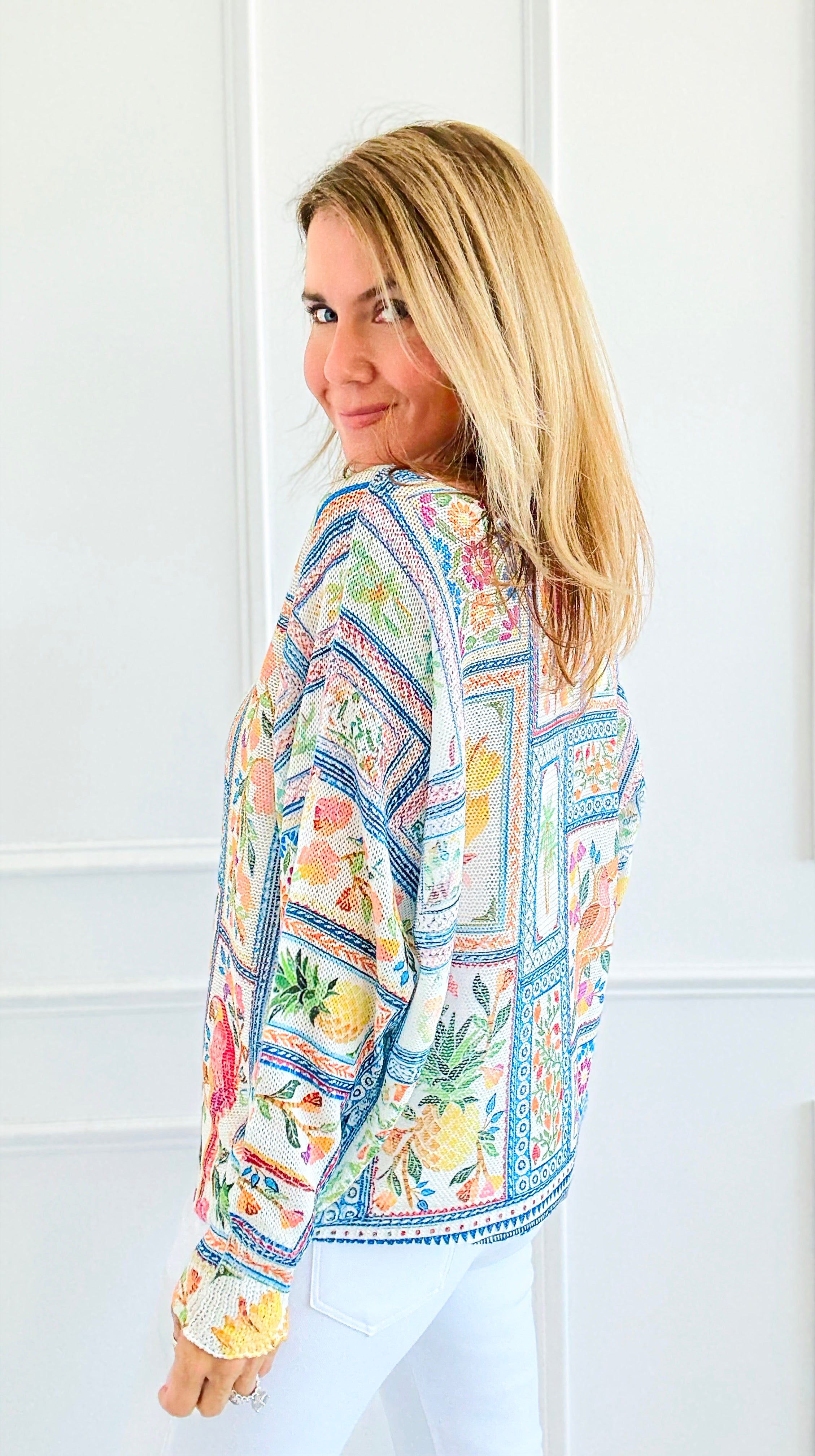 Tropical Windows Italian St Tropez Sweater-140 Sweaters-SORPRESA-Coastal Bloom Boutique, find the trendiest versions of the popular styles and looks Located in Indialantic, FL