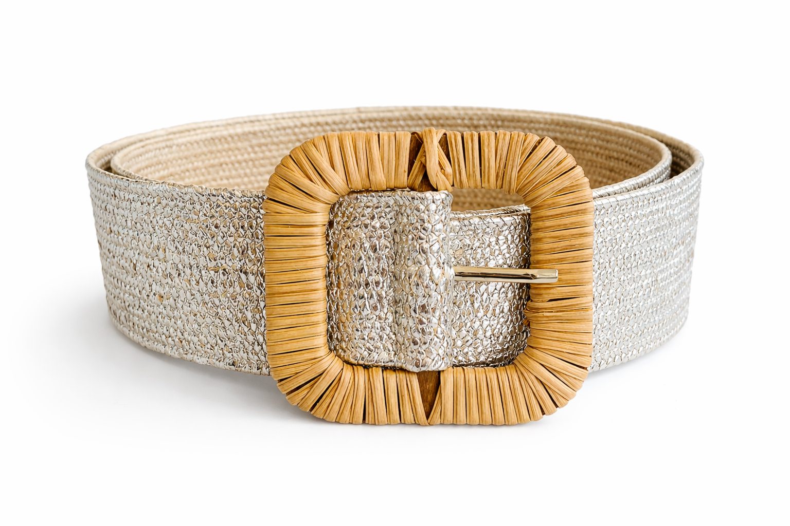 Rectangle Straw Buckle Belt - Silver