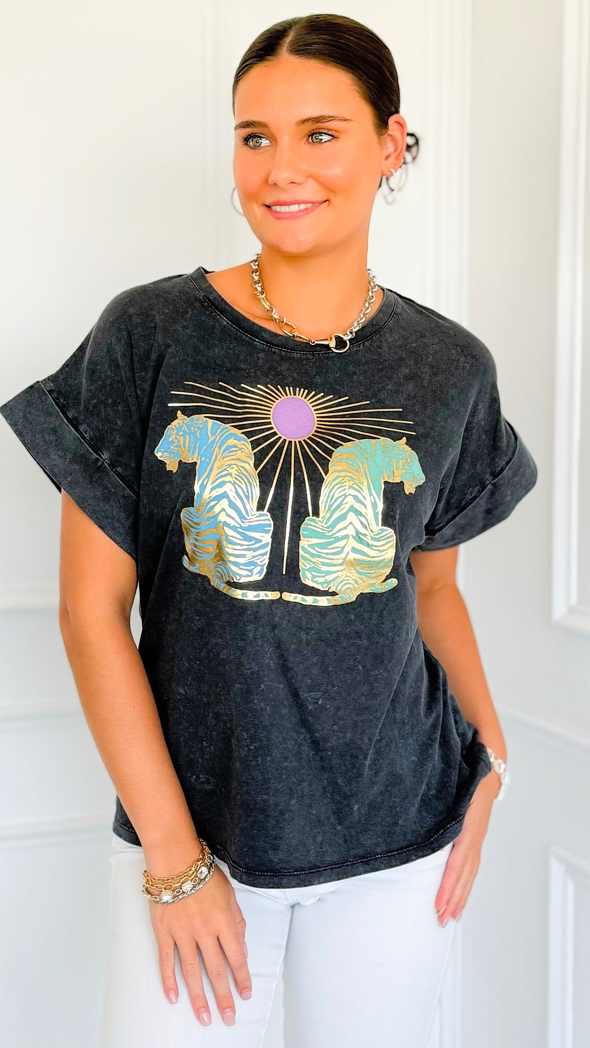 Moonlit Majesty Italian Graphic Tee-110 Short Sleeve Tops-FIRSTAGE-Coastal Bloom Boutique, find the trendiest versions of the popular styles and looks Located in Indialantic, FL