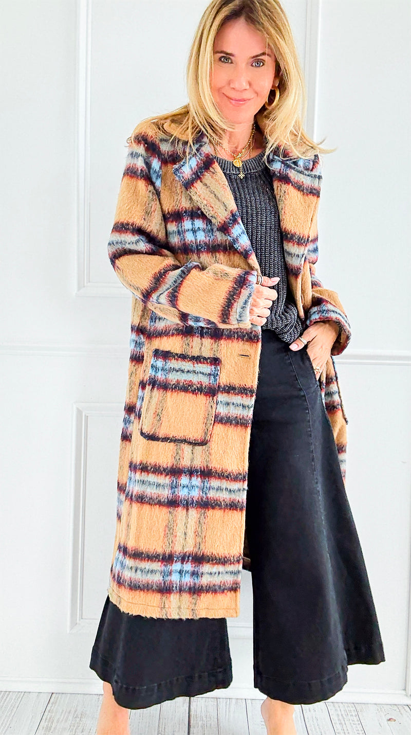 Heritage Check Long Coat-160 Jackets-mystree-Coastal Bloom Boutique, find the trendiest versions of the popular styles and looks Located in Indialantic, FL