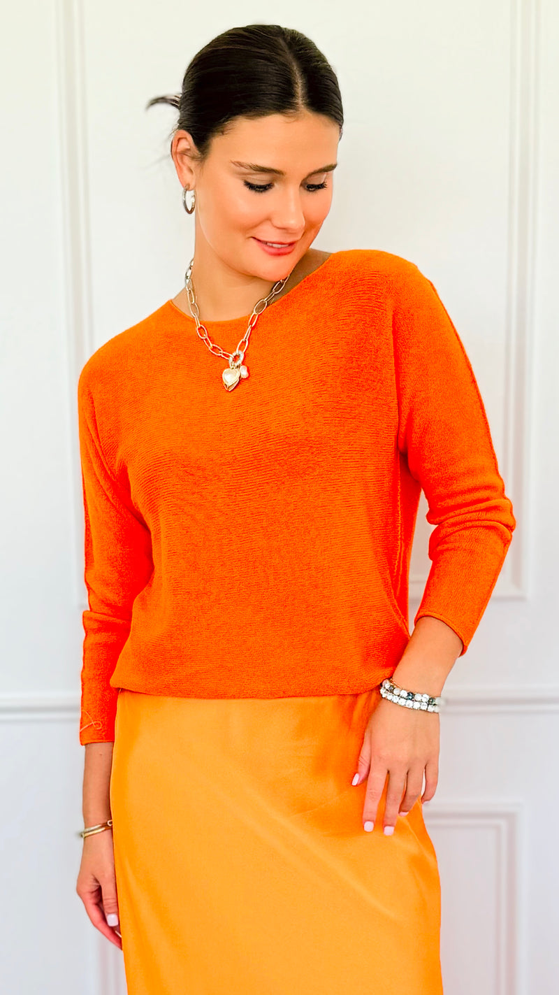 Soho Italian Boatneck Pullover -Bright Orange-140 Sweaters-Italianissimo-Coastal Bloom Boutique, find the trendiest versions of the popular styles and looks Located in Indialantic, FL