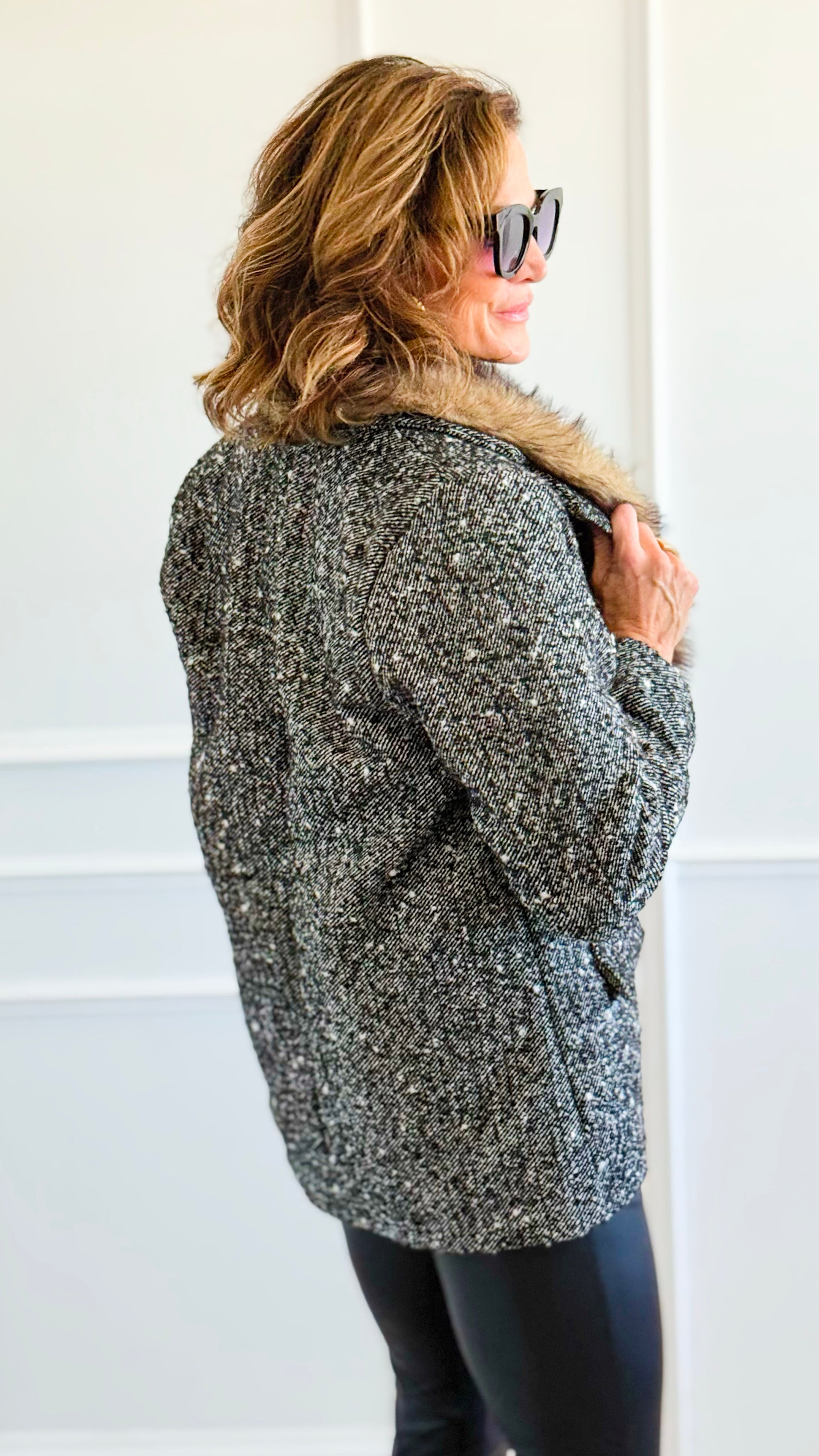 Luxe Tweed Italian Fur Jacket-160 Jackets-AZUL MONACO-Coastal Bloom Boutique, find the trendiest versions of the popular styles and looks Located in Indialantic, FL