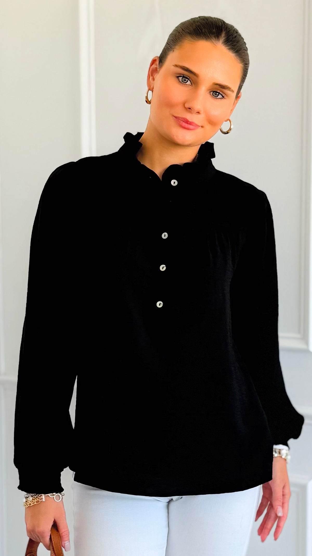 Victorian Muse Ruffle Top - Black-130 Long Sleeve Tops-JODIFL-Coastal Bloom Boutique, find the trendiest versions of the popular styles and looks Located in Indialantic, FL