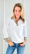 Colorblock Plaid Italian Top- White-130 Long sleeve top-Italianissimo-Coastal Bloom Boutique, find the trendiest versions of the popular styles and looks Located in Indialantic, FL