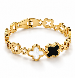 Stainless Steel Double Clover Tip Bangle Bracelet