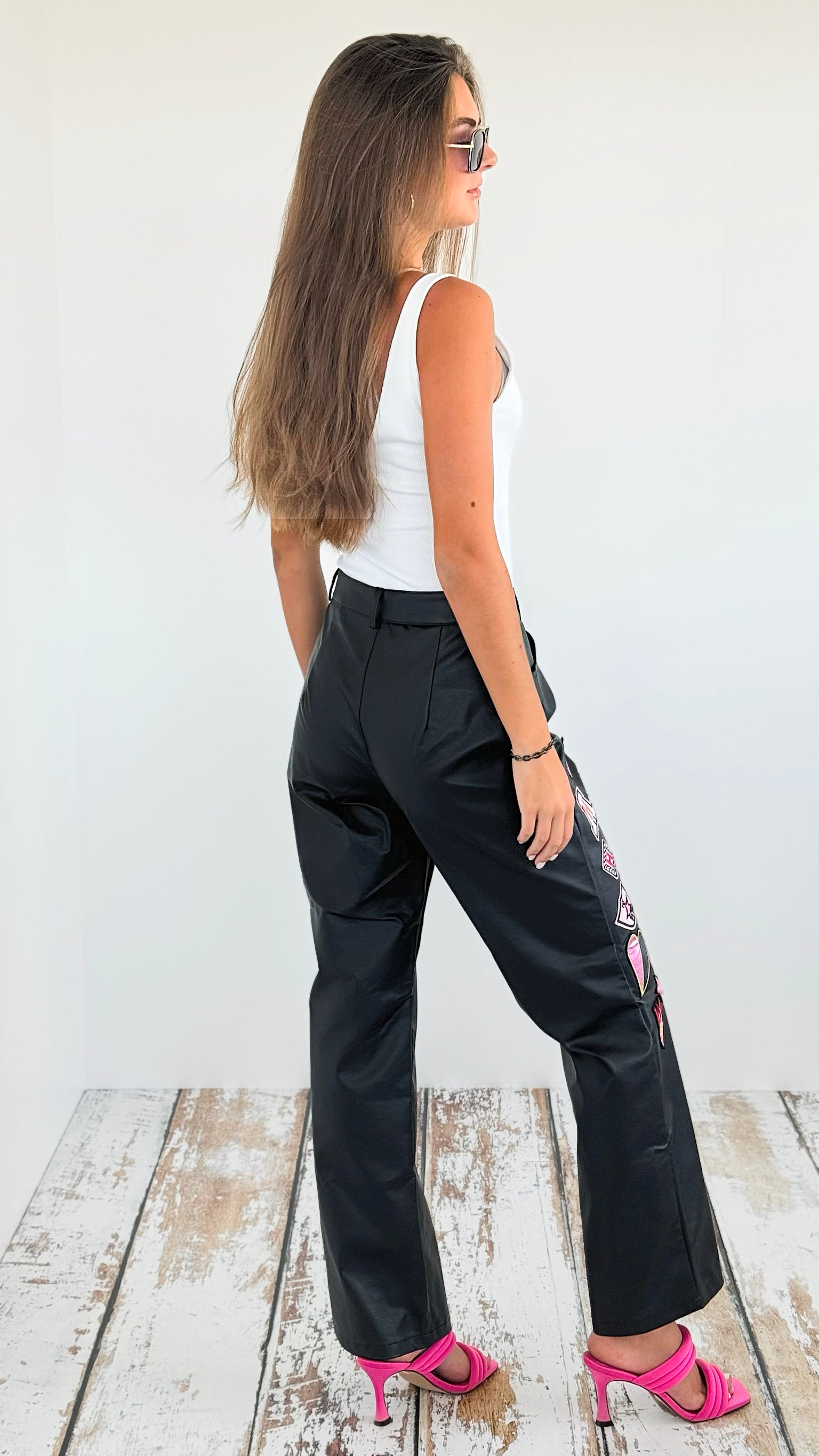 Patch Vegan Leather Pants-170 Bottoms-Hot & Delicious-Coastal Bloom Boutique, find the trendiest versions of the popular styles and looks Located in Indialantic, FL