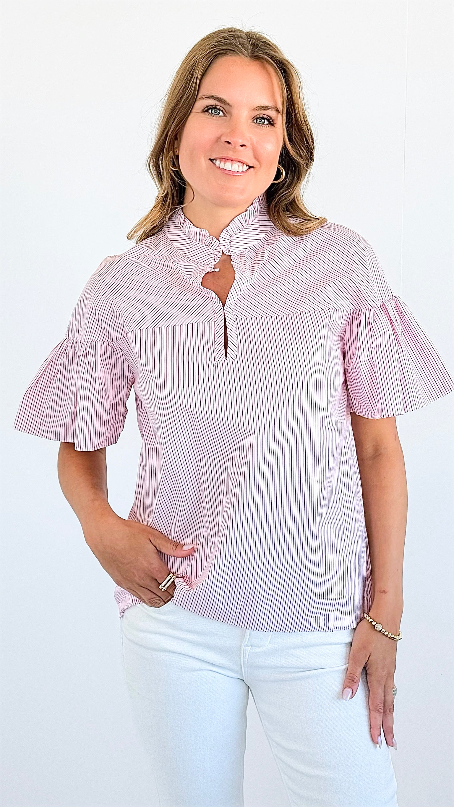 Split Neck Ruffle Top-100 Sleeveless Tops-ARYEH-Coastal Bloom Boutique, find the trendiest versions of the popular styles and looks Located in Indialantic, FL