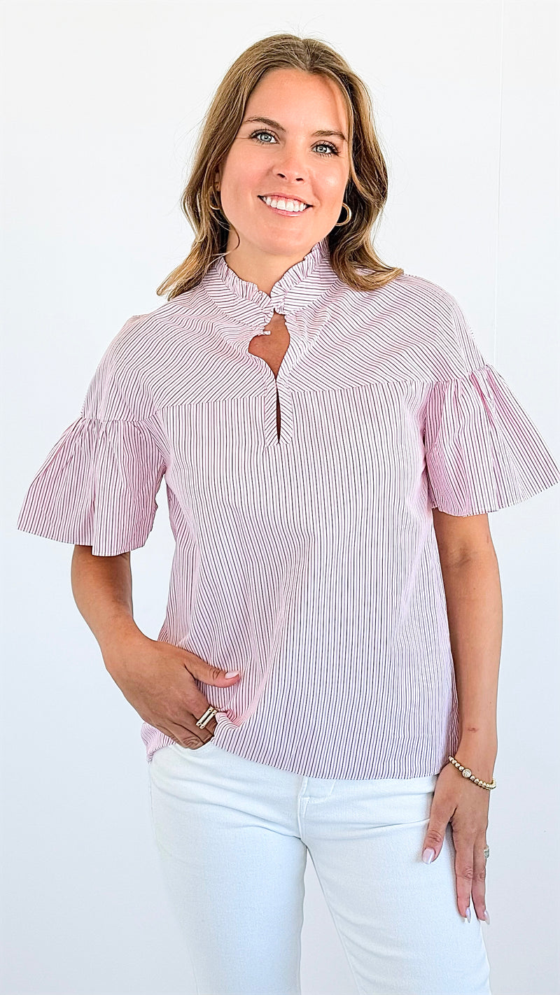 Split Neck Ruffle Top-100 Sleeveless Tops-ARYEH-Coastal Bloom Boutique, find the trendiest versions of the popular styles and looks Located in Indialantic, FL