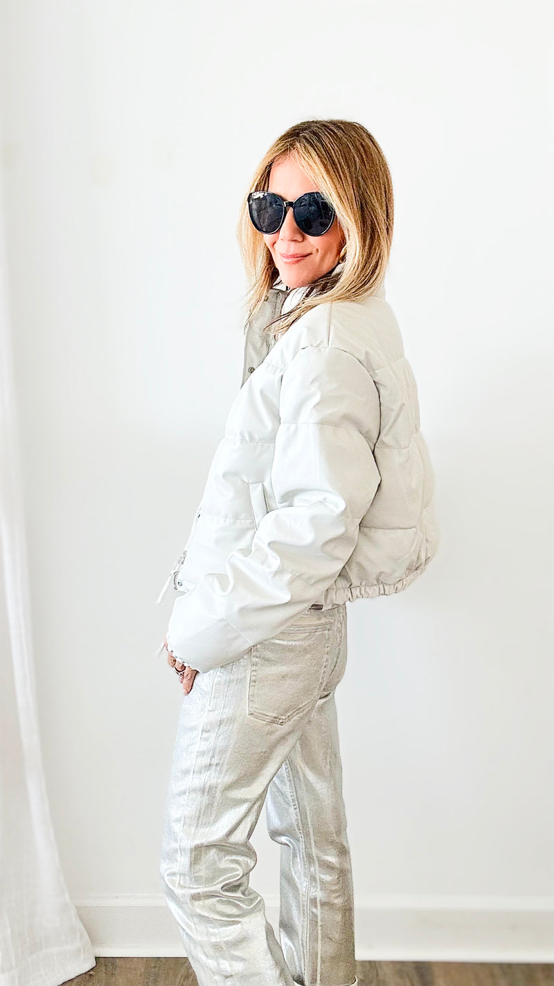 Snap Vegan Leather Jacket - Off White-160 Jackets-LOVE TREE-Coastal Bloom Boutique, find the trendiest versions of the popular styles and looks Located in Indialantic, FL