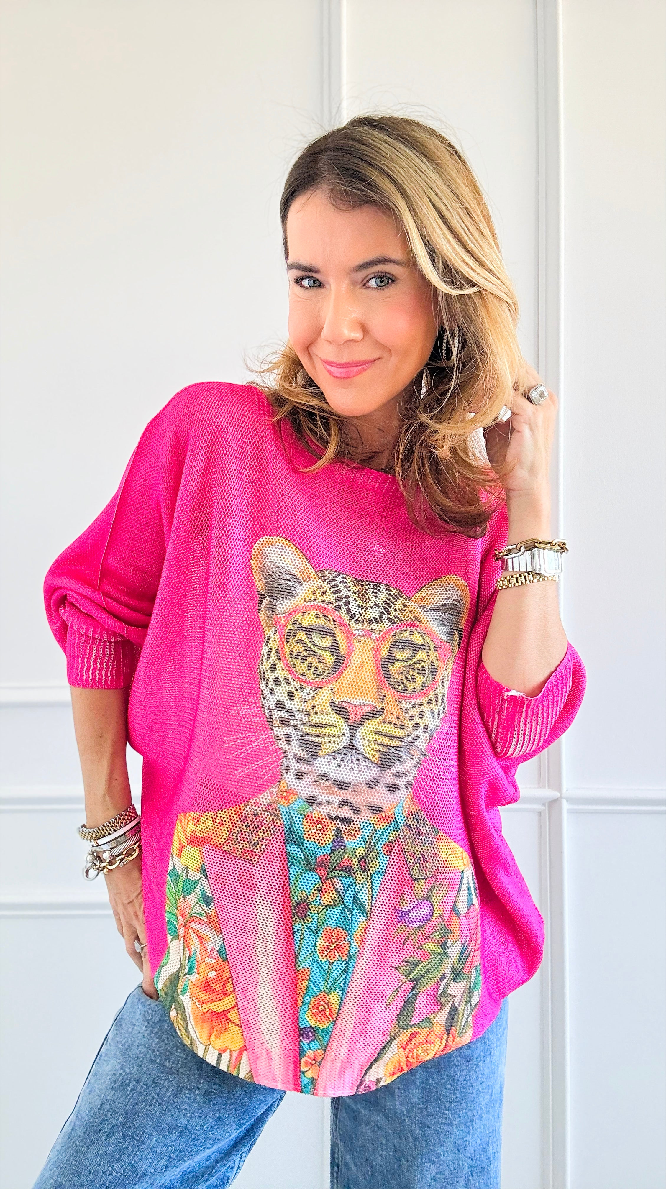 Wild Style Italian St Tropez Knit - Pink-140 Sweaters-Italianissimo-Coastal Bloom Boutique, find the trendiest versions of the popular styles and looks Located in Indialantic, FL