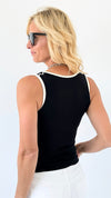 Two-Tone U Neckline Seamless Tank -Black/Ivory-100 Sleeveless Tops-YELETE-Coastal Bloom Boutique, find the trendiest versions of the popular styles and looks Located in Indialantic, FL
