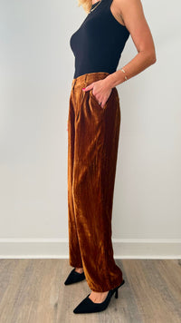 Bronze Velvet Wide Leg Pants-170 Bottoms-EASEL-Coastal Bloom Boutique, find the trendiest versions of the popular styles and looks Located in Indialantic, FL
