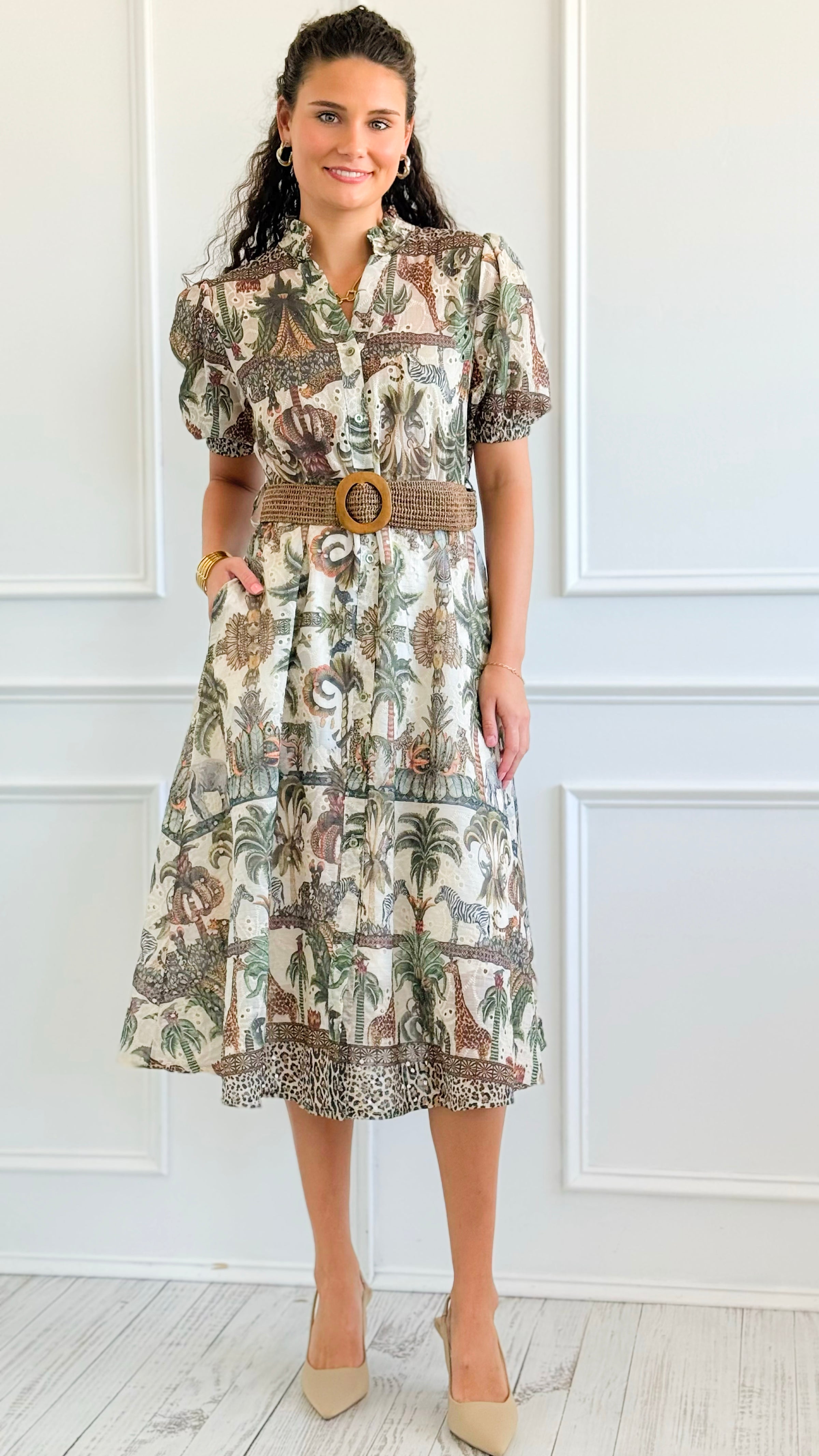 Safari Belted Italian Button Dress
