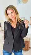 Holiday Glamour Button Blazer-160 Jackets-ROUSSEAU-Coastal Bloom Boutique, find the trendiest versions of the popular styles and looks Located in Indialantic, FL