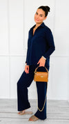 Chic & Cozy Eileen French Terry Pant Set-Dk Navy-210 Loungewear/sets-EC COLLECTION INC-Coastal Bloom Boutique, find the trendiest versions of the popular styles and looks Located in Indialantic, FL