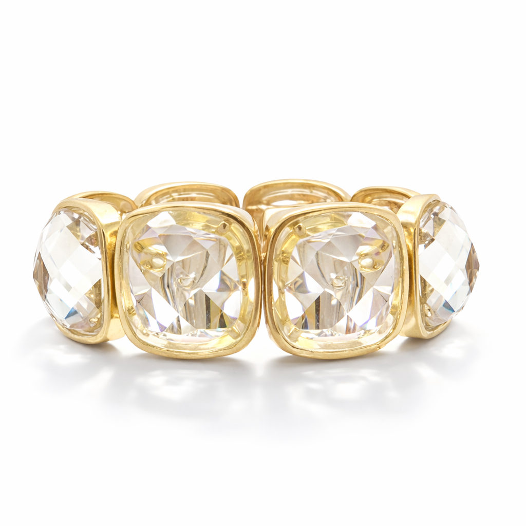 Luxe Facet Link Bracelet - Clear/Gold