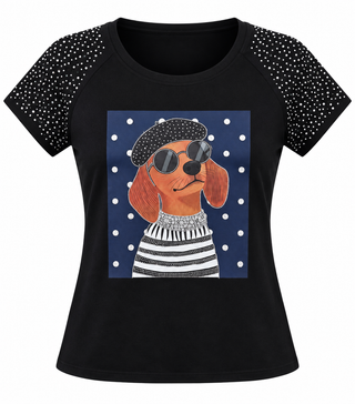 Parisian Dog Rhinestone Graphic Tee