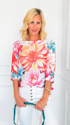 Sunset Dahlia St Tropez Short Sleeve Sweater-140 Sweaters-SORPRESA-Coastal Bloom Boutique, find the trendiest versions of the popular styles and looks Located in Indialantic, FL