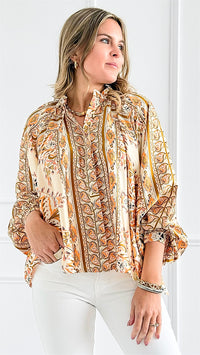 Bohemian Scarf-Print Blouse Top-130 Long Sleeve Tops-Gigio-Coastal Bloom Boutique, find the trendiest versions of the popular styles and looks Located in Indialantic, FL