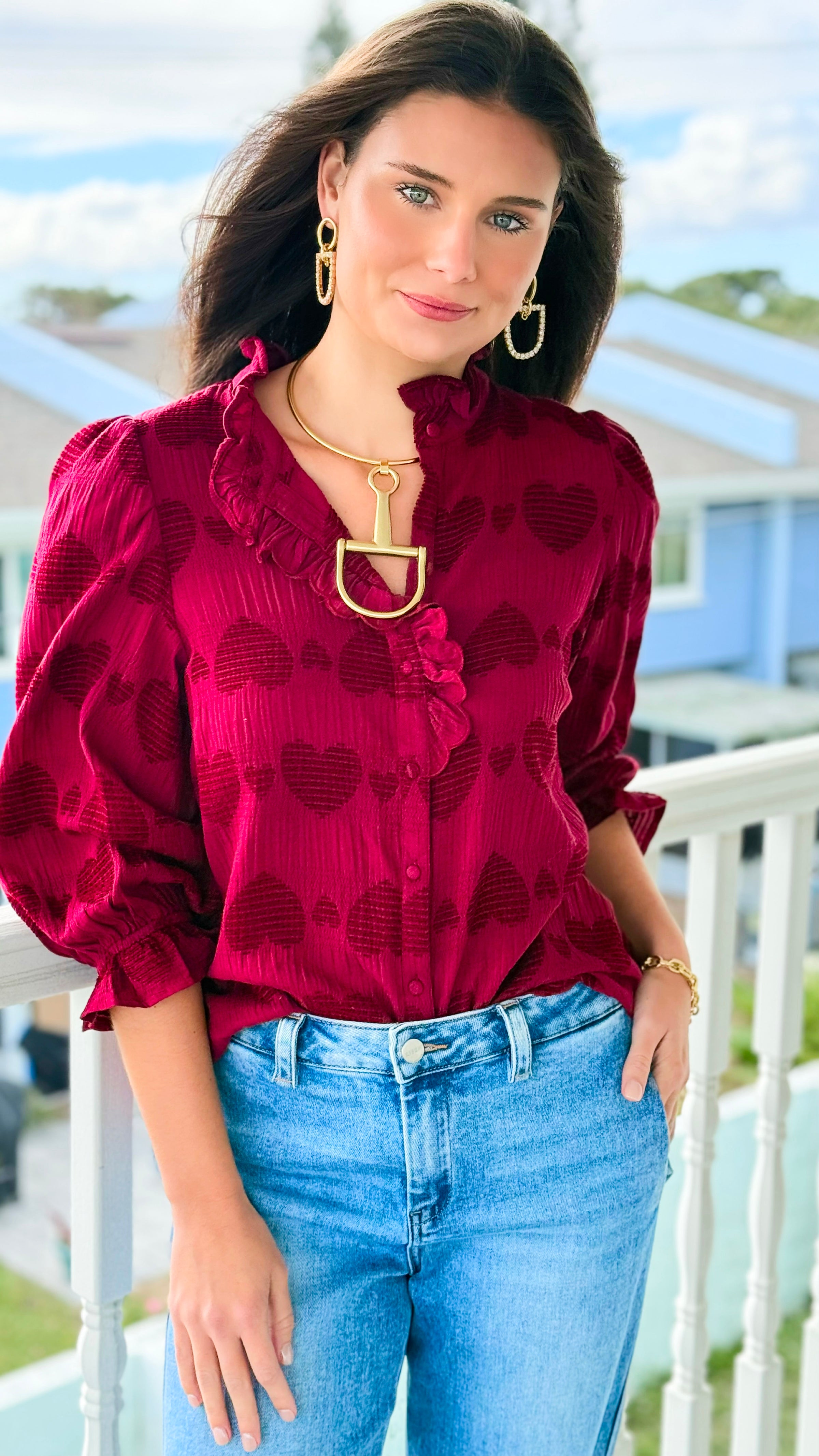 Heartfelt Ruffle Button Down Top